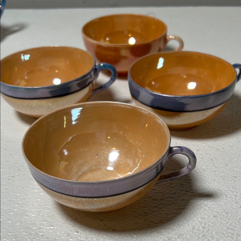 Vintage Japanese Lusterware Copper & Blue Covered Teapot & Creamer Set - Picture 10 of 16